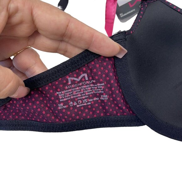 MAIDENFORM Women Demi Coverage T-Shirt Bra SIZE 32B BLACK-PINK Polka dot- NWT - Picture 11 of 13